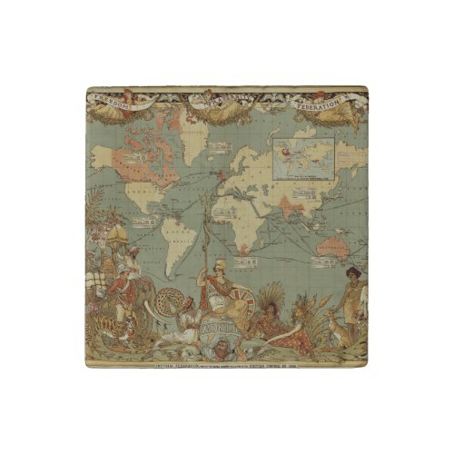 World Map Antique 1886 Illustrated Stone Magnet