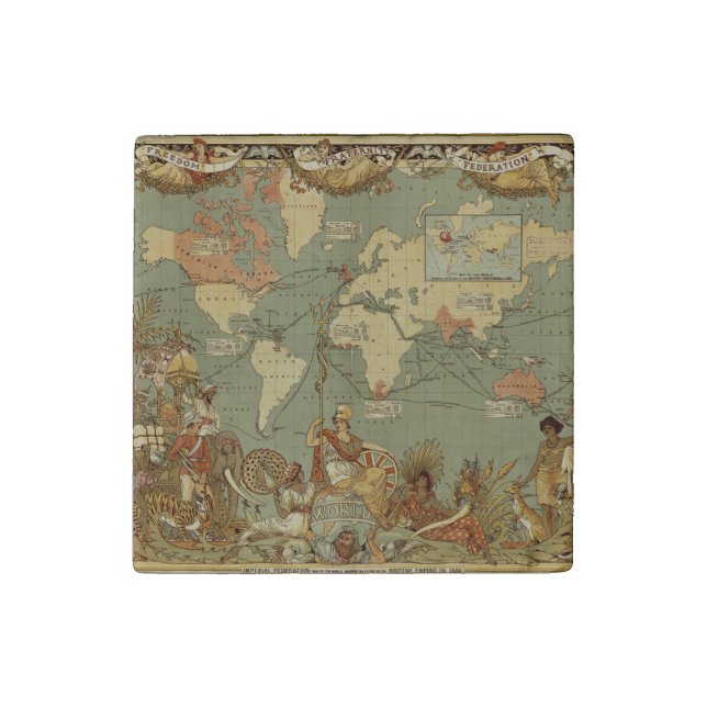 World Map Antique 1886 Illustrated Stone Magnet (First Magnet)