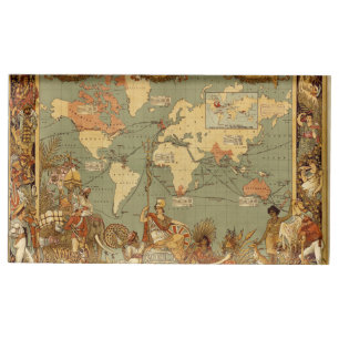 World Map Antique 1886 Illustrated Table Card Holder