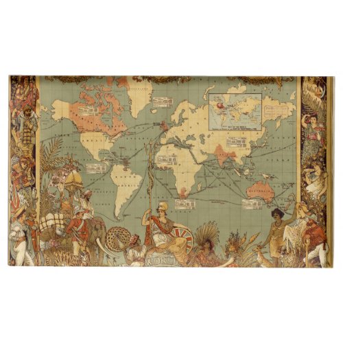 World Map Antique 1886 Illustrated Table Card Holder