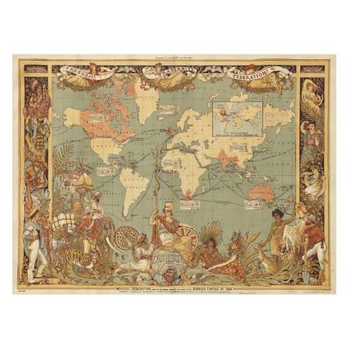 World Map Antique 1886 Illustrated Tablecloth