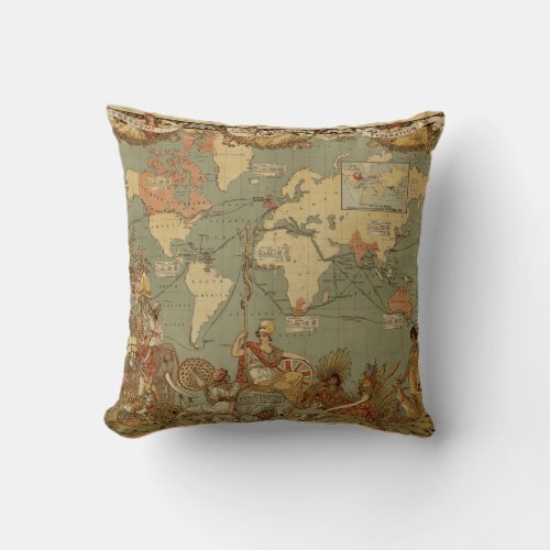 World Map Antique 1886 Illustrated Throw Pillow