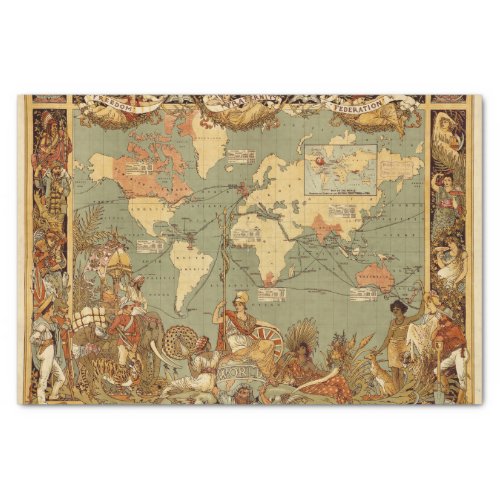World Map Antique 1886 Illustrated Tissue Paper