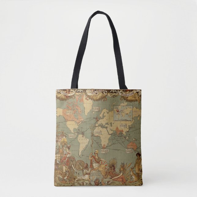 World Map Antique 1886 Illustrated Tote Bag (Front)
