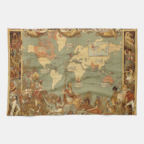 World Map Antique 1886 Illustrated Towel