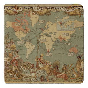 World Map Antique 1886 Illustrated Trivet