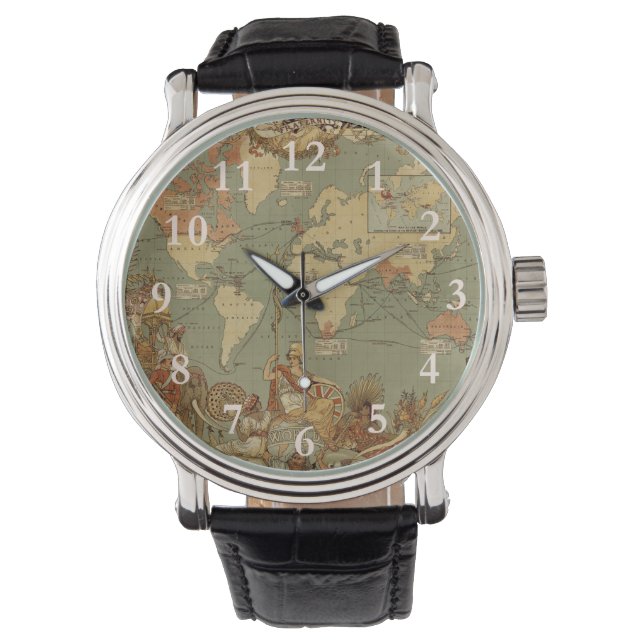 World Map Antique 1886 Illustrated Watch (Front)