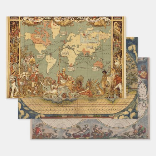 World Map Antique 1886 Illustrated Wrapping Paper Sheets