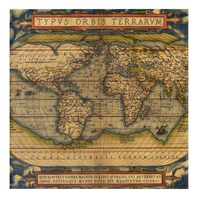 World Map Antique Ortelius Europe Travel Acrylic Print (Front)