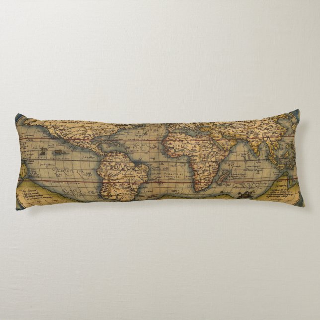 World Map Antique Ortelius Europe Travel Body Pillow (Back)