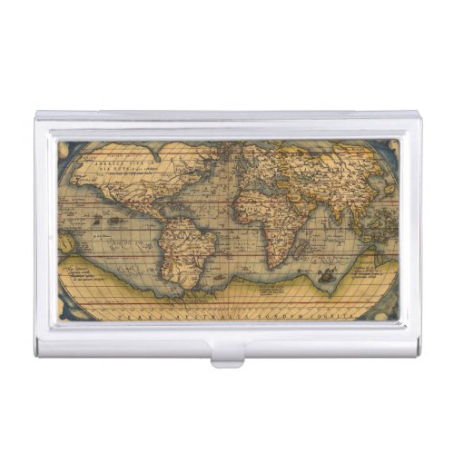 World Map Antique Ortelius Europe Travel Business Card Holder