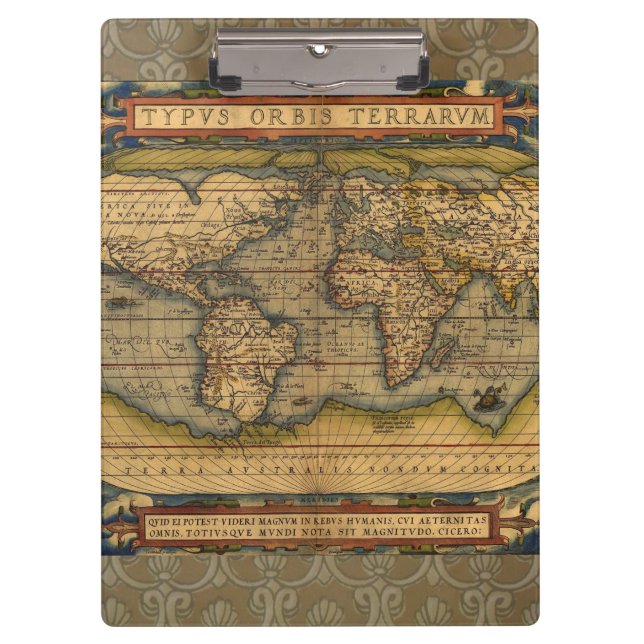 World Map Antique Ortelius Europe Travel Clipboard (Front)