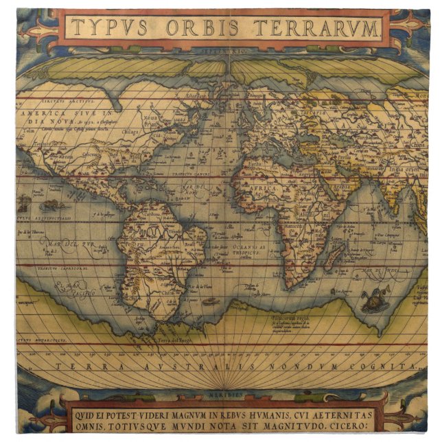 World Map Antique Ortelius Europe Travel Cloth Napkin (Front)