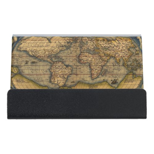 World Map Antique Ortelius Europe Travel Desk Business Card Holder