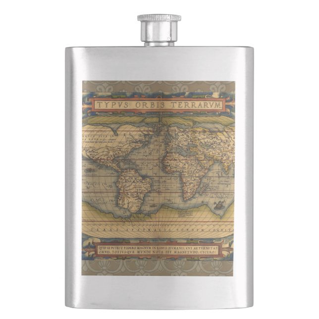 World Map Antique Ortelius Europe Travel Flask (Front)