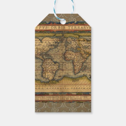 World Map Antique Ortelius Europe Travel Gift Tags