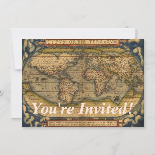 World Map Antique Ortelius Europe Travel Invitation