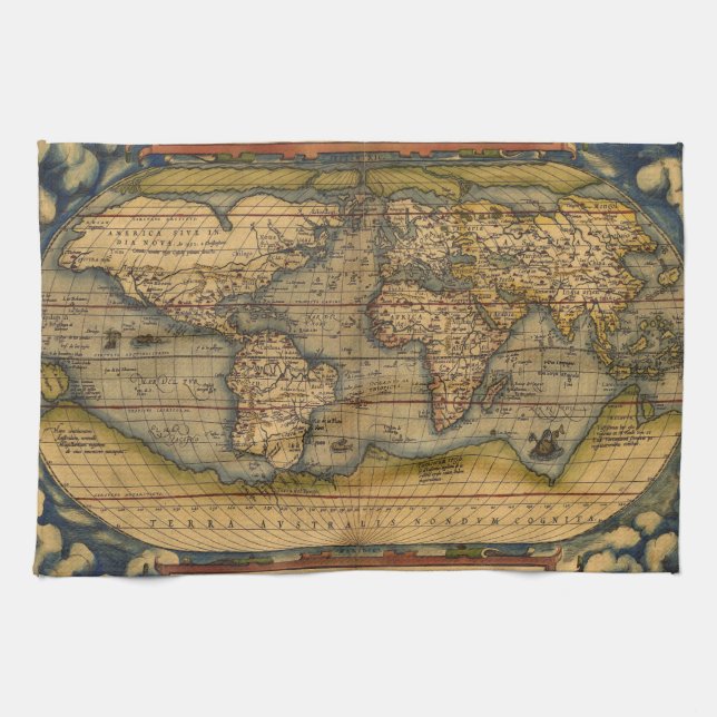 World Map Antique Ortelius Europe Travel Kitchen Towel (Horizontal)