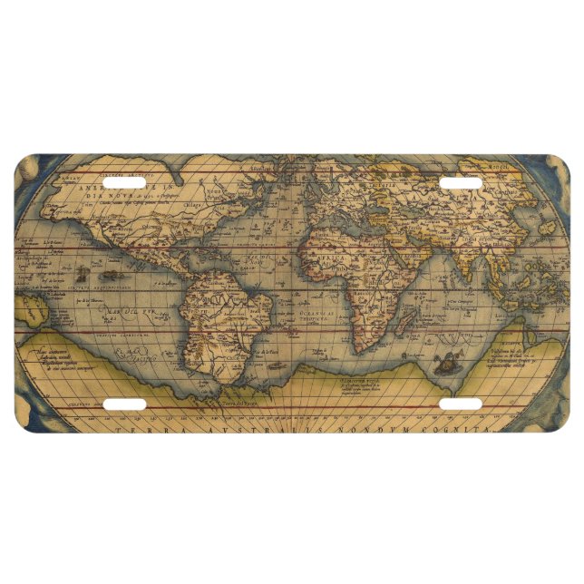 World Map Antique Ortelius Europe Travel License Plate (Front)