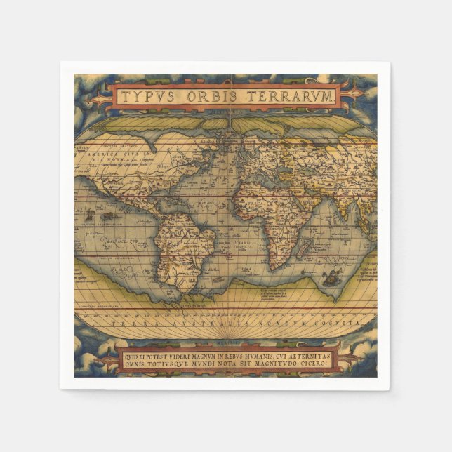 World Map Antique Ortelius Europe Travel Napkins (Front)