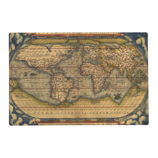 World Map Antique Ortelius Europe Travel Placemat (Front)
