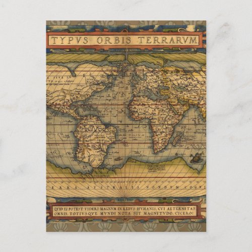 World Map Antique Ortelius Europe Travel Postcard