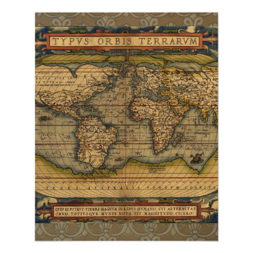 World Map Antique Ortelius Europe Travel Poster