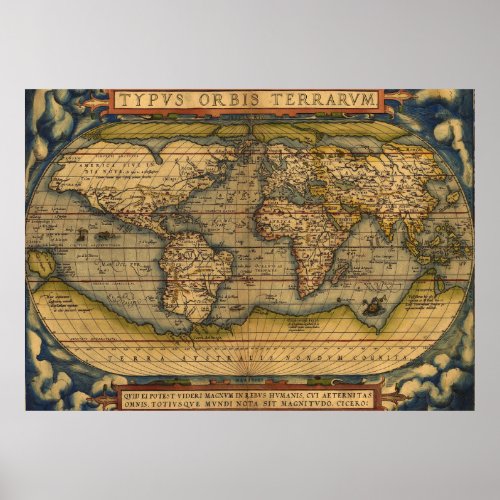 World Map Antique Ortelius Europe Travel Poster