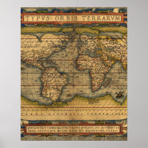 World Map Antique Ortelius Europe Travel Poster