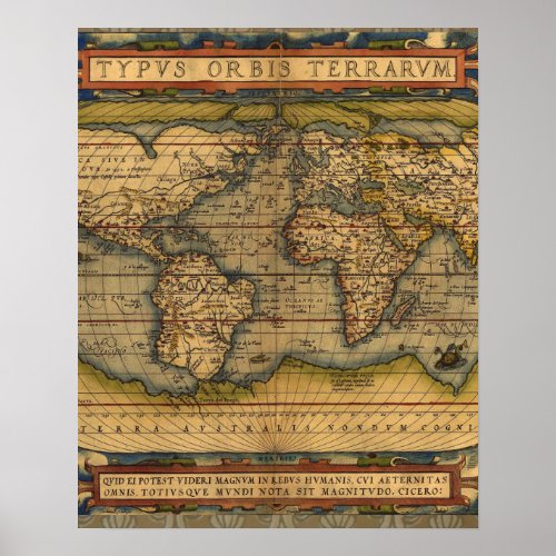 World Map Antique Ortelius Europe Travel Poster