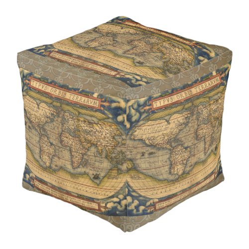 World Map Antique Ortelius Europe Travel Pouf