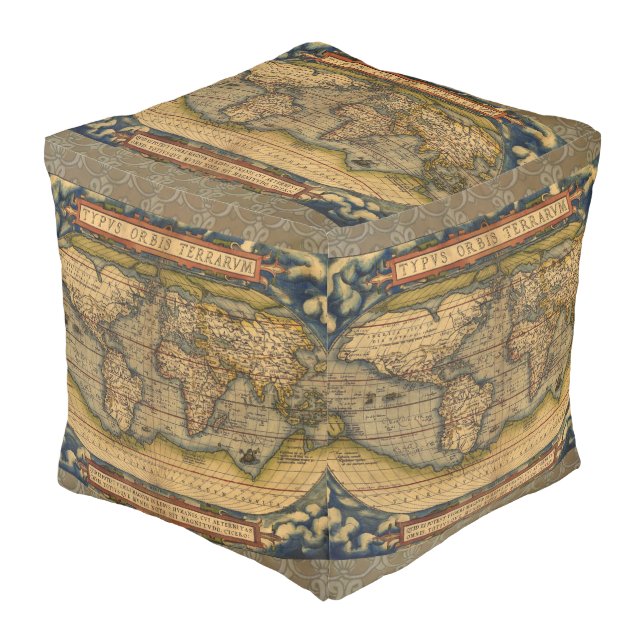 World Map Antique Ortelius Europe Travel Pouf (Angled Front)