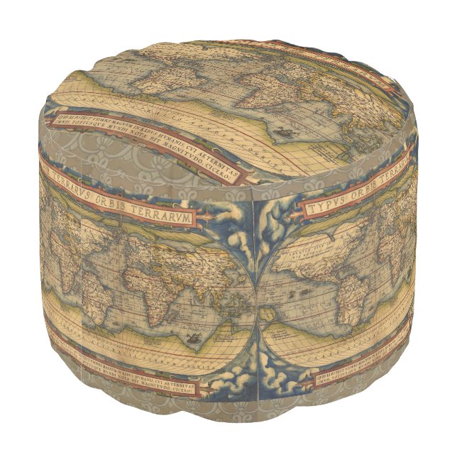 World Map Antique Ortelius Europe Travel Pouf (Angled Back)