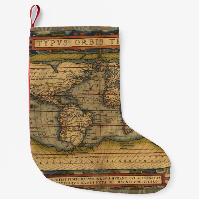 World Map Antique Ortelius Europe Travel Small Christmas Stocking (Front)