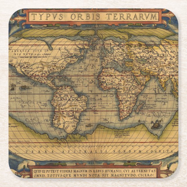 World Map Antique Ortelius Europe Travel Square Paper Coaster (Front)