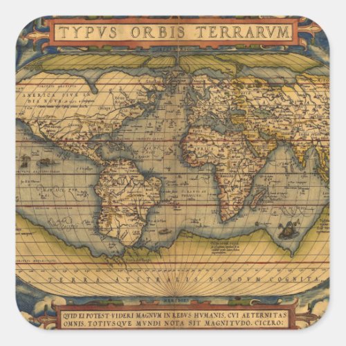 World Map Antique Ortelius Europe Travel Square Sticker