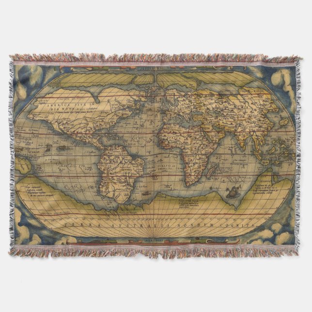 World Map Antique Ortelius Europe Travel Throw Blanket (Front)