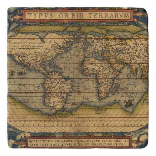 World Map Antique Ortelius Europe Travel Trivet