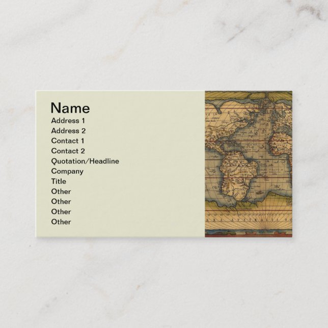 World Map Antique Ortellius Europe Travel Business Card (Front)