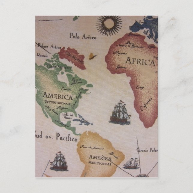 World Map -- Atlantic Ocean Postcard (Front)