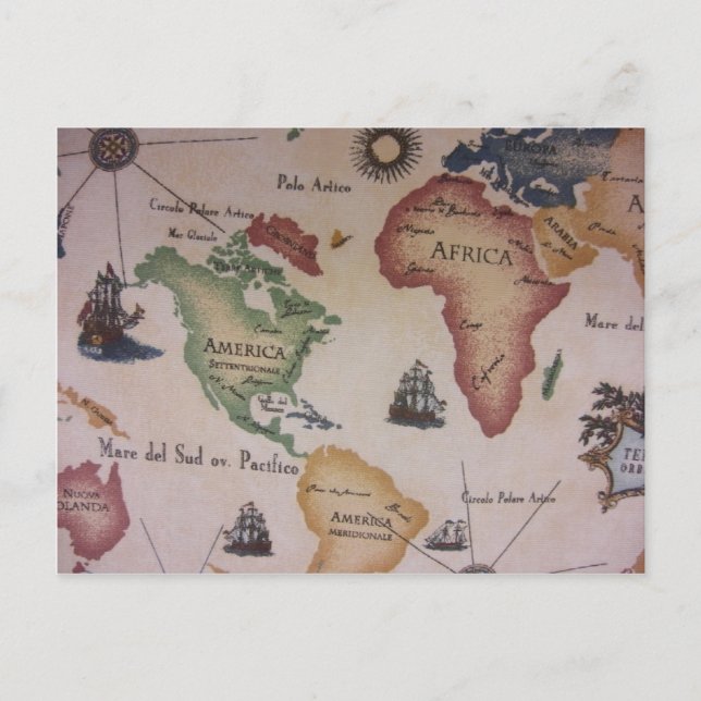 World Map -- Atlantic Ocean Postcard (Front)