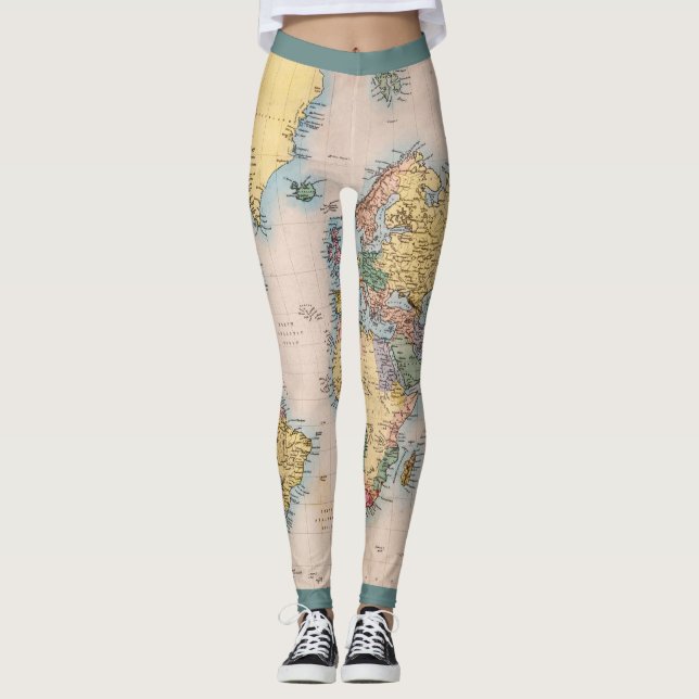 World Map Atlas Travel Lover's Leggings (Front)