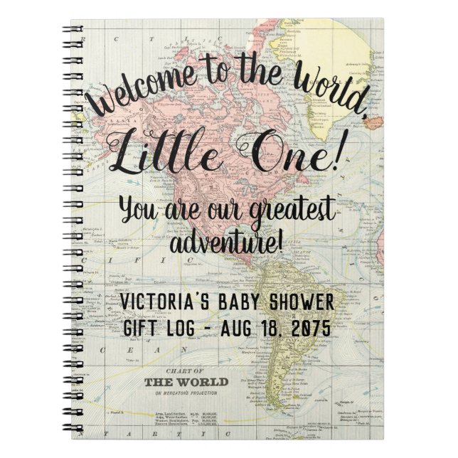 World Map Baby Shower Gift Log Notebook (Front)