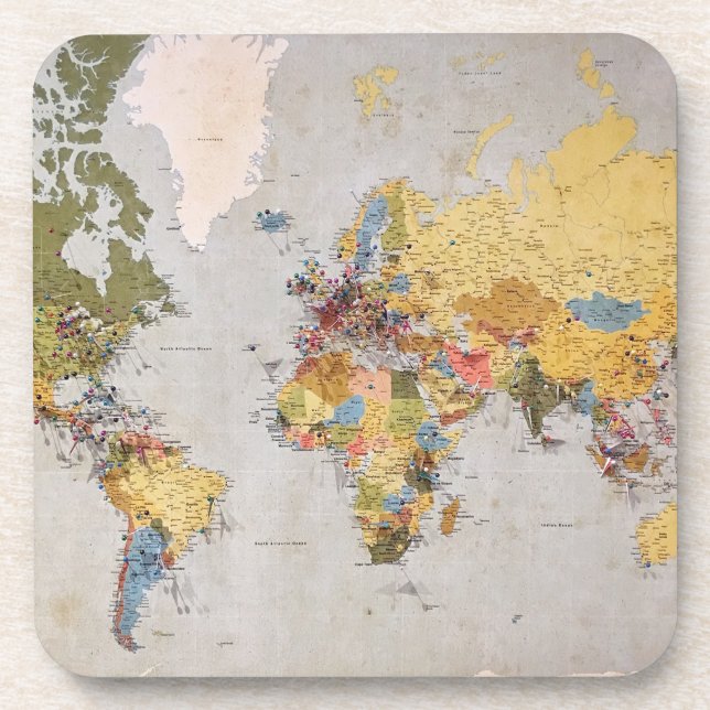 world map beverage coaster (Front)