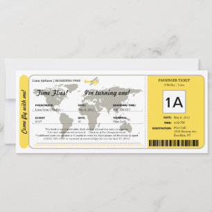World Map Birthday Boarding Pass Ticket Invitation