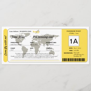World Map Birthday Boarding Pass Ticket Invitation by labellarue at Zazzle