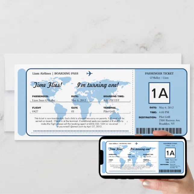 World Map Birthday Boarding Pass Ticket Invitation | Zazzle