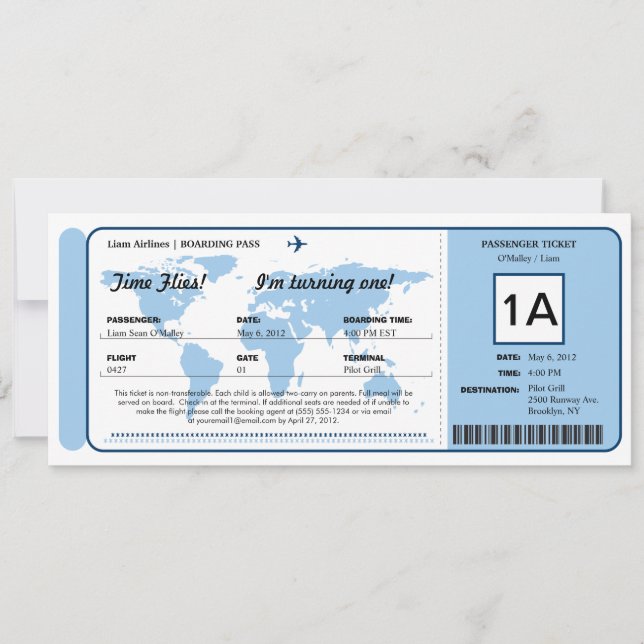 World Map Birthday Boarding Pass Ticket Invitation (Front)