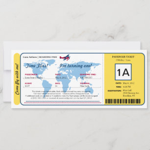 World Map Birthday Boarding Pass Ticket Invitation