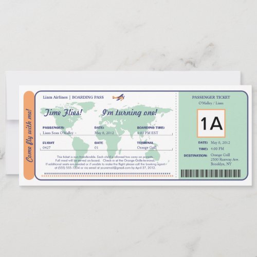 World Map Birthday Boarding Pass Ticket Invitation